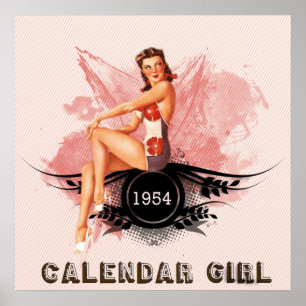 Retro Calendar Meisje Pin-up Vintage Stijl Ontwerp Poster