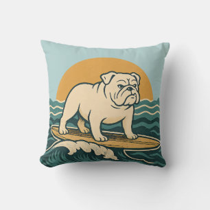Retro Cali Surfer Hond Omkeerbare Surfplank Grafis Kussen