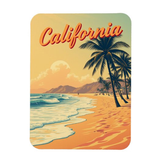 Retro California Beach Travel Kaart Magneet (Verticaal)