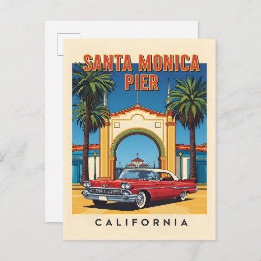 Retro California Dream Santa Monica Pier Briefkaart (Voorkant / Achterkant)