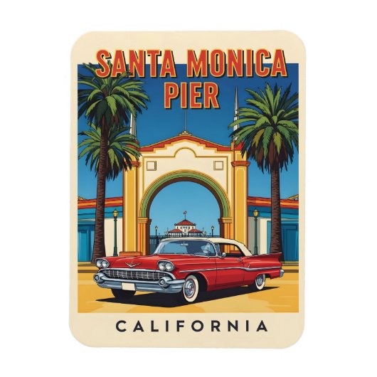 Retro California Dream Santa Monica Pier Magneet (Verticaal)