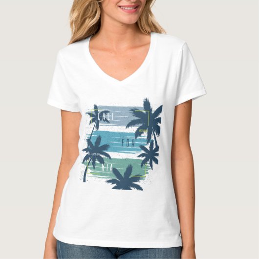Retro California Palm Tree – Beach Sunset esthetie T-shirt (Voorkant)