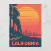 Retro California Palm Trees Sunset Briefkaart (Voorkant)