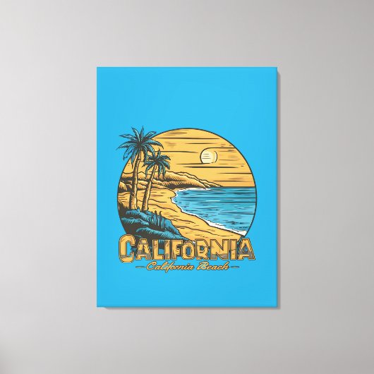 Retro California Sunset Beach Scene Canvas Afdruk (Voorkant)