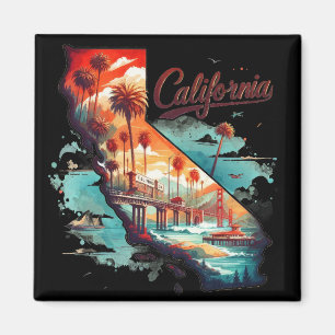 Retro California USA Kaart Reissouvenir Magneet