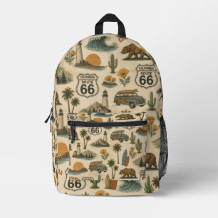 Retro Californië Route 66 Kustreis Bedrukte Rugzak