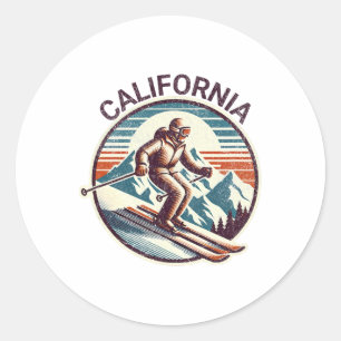 Retro Californië skigebied winterskiën Ronde Sticker