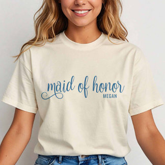 Retro Calligrafie Blauwe Script Ere-juffrouw T-shirt