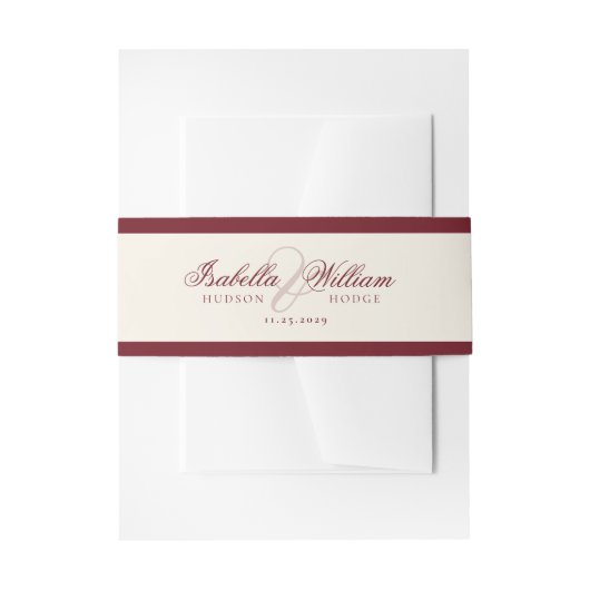 Retro Calligraphy Deep Red Classic Wedding Uitnodigingen Wikkel (Voorkant Voorbeeld)