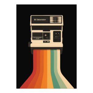 Retro camera met regenboogprint foto afdruk