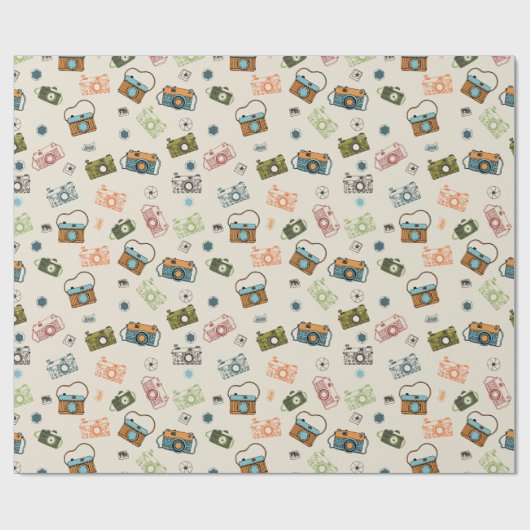Retro Camera Patroon | Tan Cadeaupapier (Vlak)