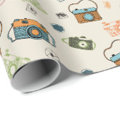 Retro Camera Patroon | Tan Cadeaupapier (Rol Hoek)