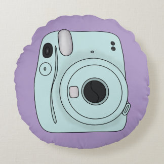 Retro Camera Throw Pillow – Fun Purple Aesthetic Rond Kussen
