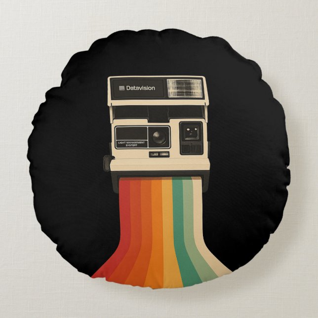 Retro Camera with Rainbow Print Rond Kussen (Voorkant)