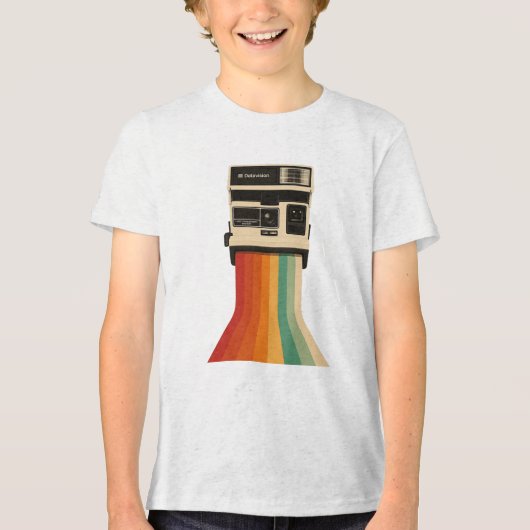 Retro Camera with Rainbow Print Tri-Blend Shirt (Voorkant)