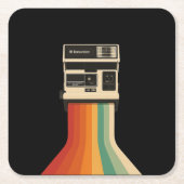 Retro Camera with Rainbow Print Vierkante Kartonnen Onderzetter (Voorkant)