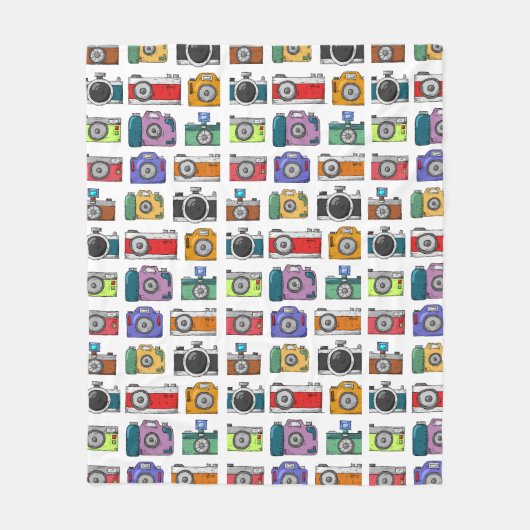 Retro Cameras Colorful Illustrated Pattern Fleece Deken (Voorkant)
