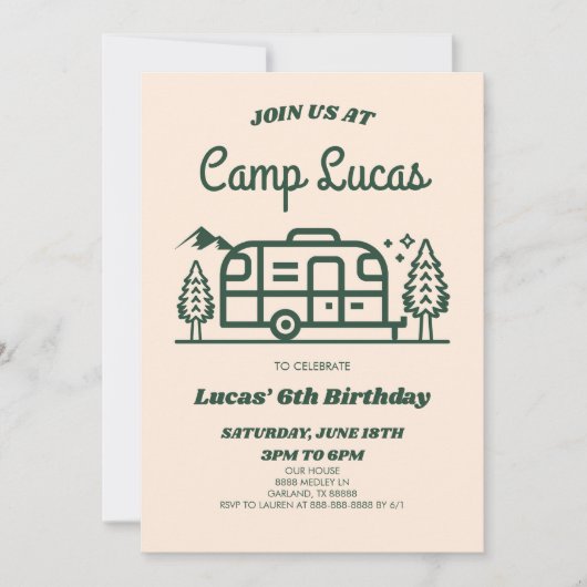 Retro Camper Camp Out Camping Verjaardagsfeest Kaart (Voorkant)