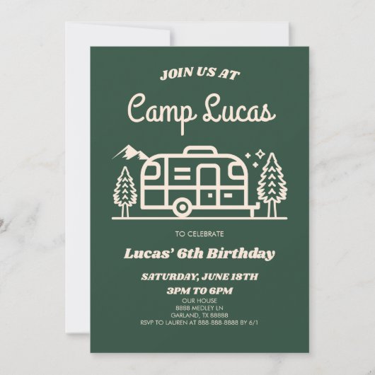 Retro Camper Camp Out Camping Verjaardagsfeest Kaart (Voorkant)