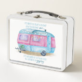 Retro Camper Caravan Blue | Roze en witte glamper (Voorkant)