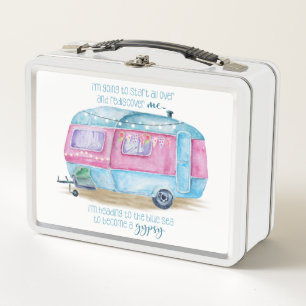 Retro Camper Caravan Blue   Roze en witte glamper