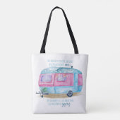 Retro Camper Caravan Blue | Roze en witte glamper Draagtas (Achterkant)