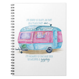 Retro Camper Caravan Blue   Roze en witte glamper Notitieboek