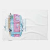 Retro Camper Caravan Blue | Roze en witte glamper Theedoek (Horizontaal)