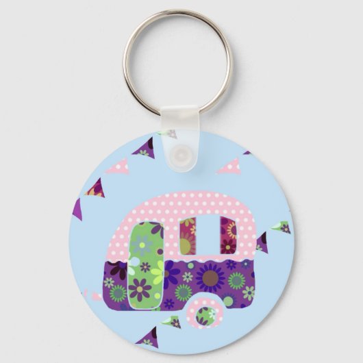 Retro camper caravan shabbychic sleutelhanger (Voorkant)