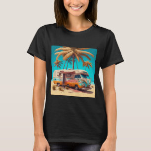 Retro camper en palmbomen t-shirt