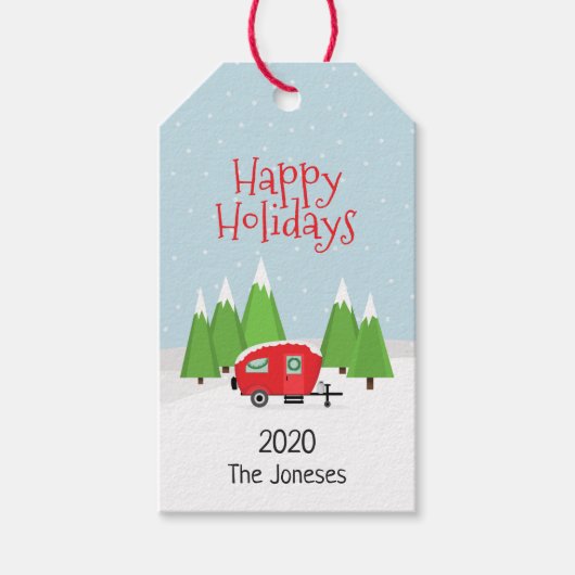 Retro Camper Kerstmis Cadeaulabel (Voorkant)