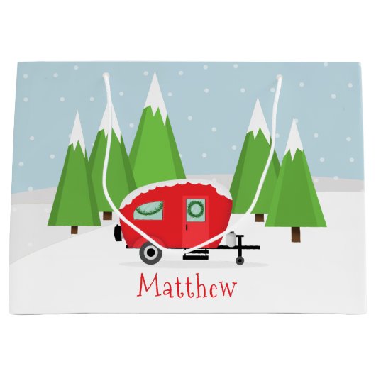 Retro Camper Kerstmis Large Cadeautasje (Voorkant)