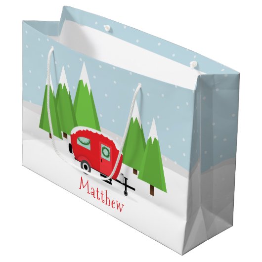 Retro Camper Kerstmis Large Cadeautasje (Voorkant Gekanteld)