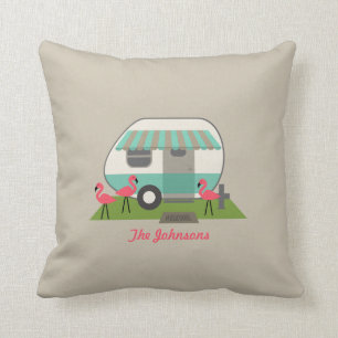 Retro Camper met Flamingos Pillow Kussen