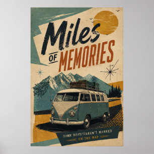 Retro Camper Mijlen Herinneringen Berg Reizen Kuns Poster