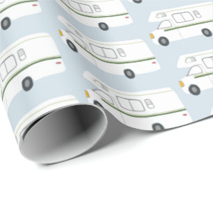Retro Camper Motorhome blauw verpakkingspapier Cadeaupapier