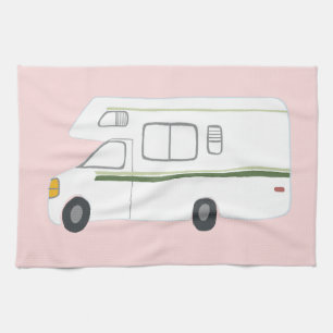 Retro Camper Motorhome RV roze keukenhanddoeken