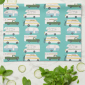 Retro Camper Motorhome RV Vanlife Blauwgroen Theedoek (Gevouwen)