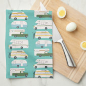 Retro Camper Motorhome RV Vanlife Blauwgroen Theedoek (Quarter Fold)