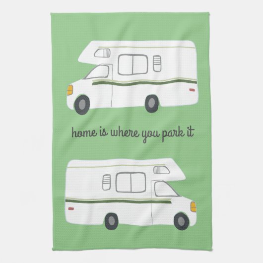 Retro Camper Motorhome RV Vanlife Green Theedoek (Verticaal)