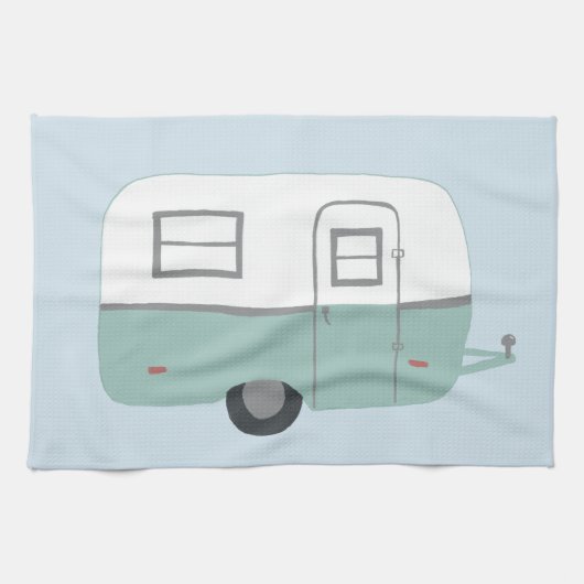 Rétro Camper Trailer bleu serviette de cuisine (Horizontal)