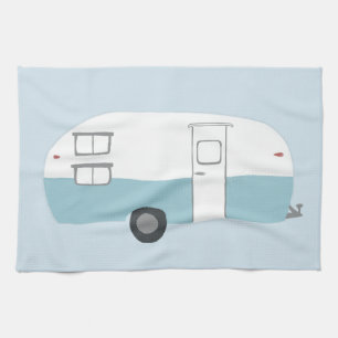Retro Camper Trailer blue keukenhanddoek
