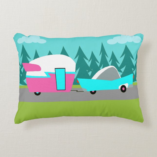 Retro Camper/Trailer en Accent Pillow Decoratief Kussen (Voorkant)