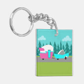 Retro Camper / Trailer en Acrylische Sleutelhanger (Voorkant Links)