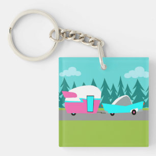 Retro Camper / Trailer en Acrylische Sleutelhanger