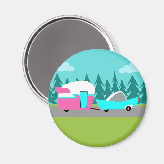 Retro Camper / Trailer en Car Magnet Magneet (Voorkant / Achterkant)