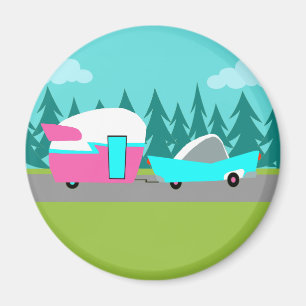 Retro Camper / Trailer en Car Magnet Magneet