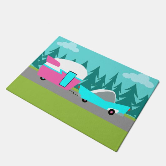 Retro Camper / Trailer en deurmat (Schuin)