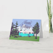 Retro Camper Trailer met Berg Uitzicht Birthday Kaart (Voorkant)