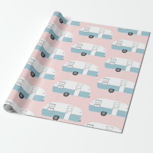 Retro Camper Trailer roze verpakkingspapier Cadeaupapier